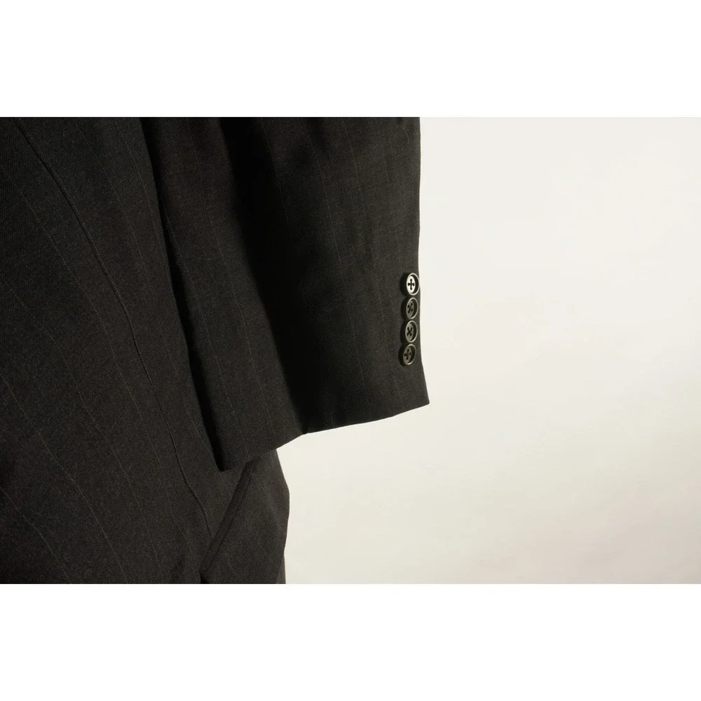 Canali Men's 46L Slim Fit Dark Gray Pin Striped Jersey Wool 2 Button Suit Jacket